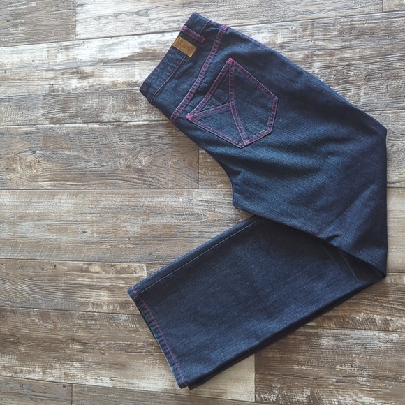 TOMMY HILFIGER bootcut Trouser style jeans dark wash denim pink stitching sz 10 - Picture 2 of 12